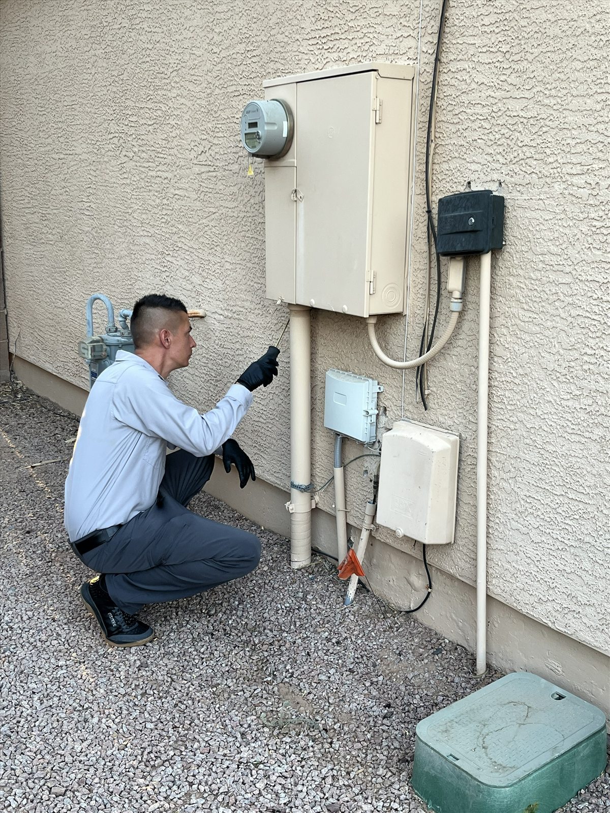 Faze Pest Solutions inspecting utility lines and pest entry points